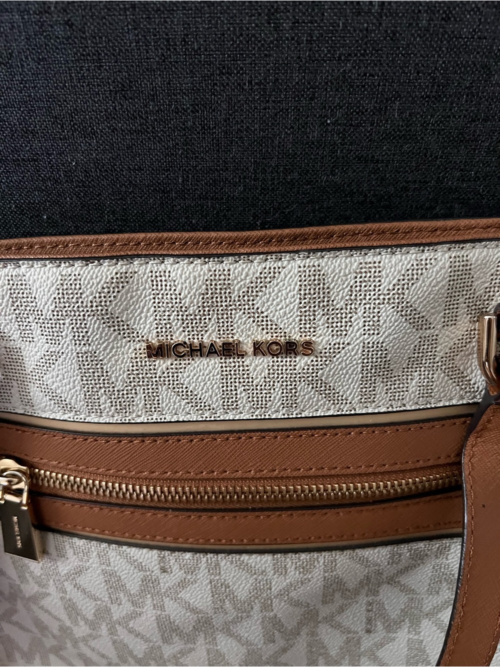 Michael Kors Cream And Luggage Logo Tote